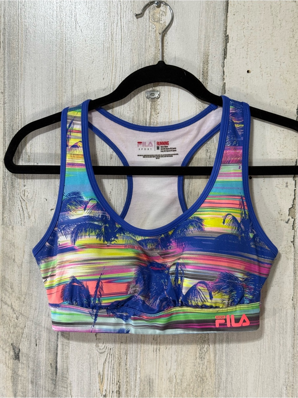 Fila Sports Bra Multicolor Tropical Stripe Sports Bra with Blue Trim